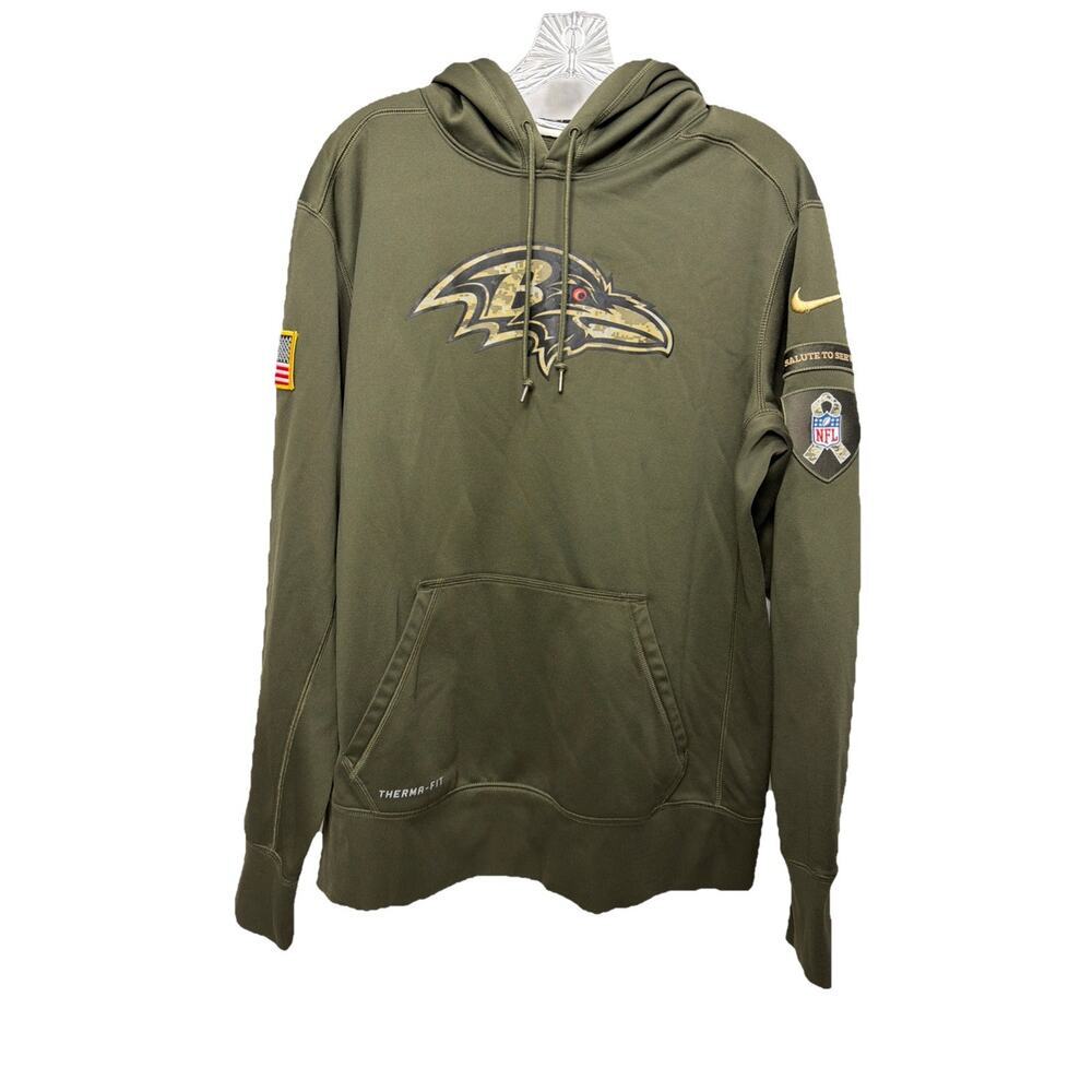 Nike Therma Fit Ravens Salute To Service Hoodie L Camo NFL USA On Field Swoosh